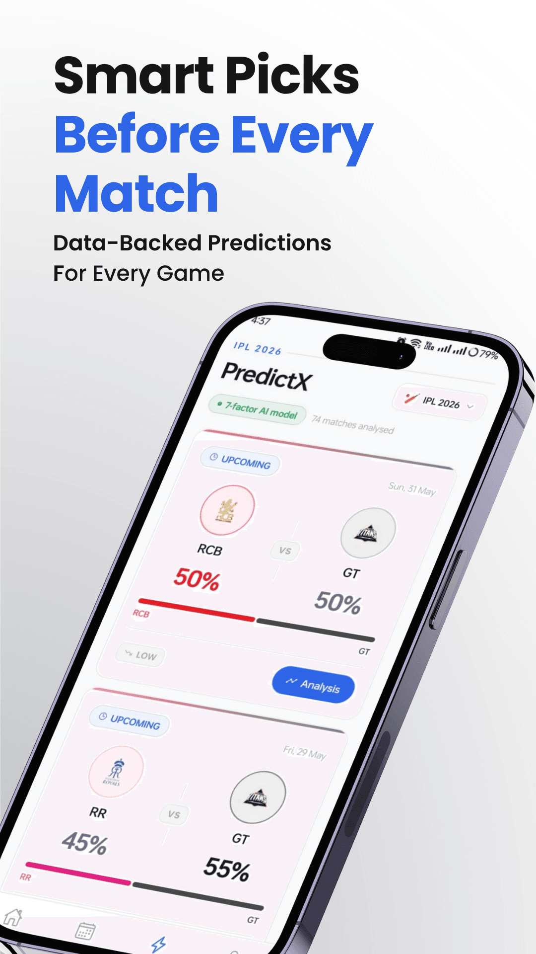 PredictX Prediction Analysis app screen